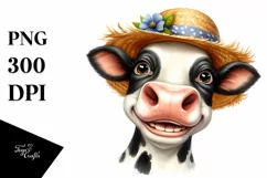 Cow Enthusiastic Cow Portrait with Sun Hat | Sublimation Product Image 1