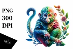 Vibrant Watercolor Monkey with Flowers PNG Product Image 3