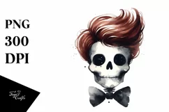 Simple Halloween Skull with Hair and Bow, Transparent PNG Product Image 1
