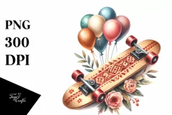 Vintage Skateboard with Balloons | Watercolor Clipart Product Image 3
