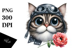 Watercolor Cat Biker Hat Clipart Product Image 1