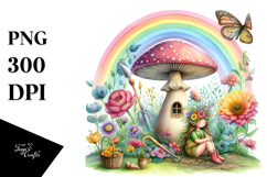 Colorful Mushroom Fairy House | Watercolor Illustration Product Image 1