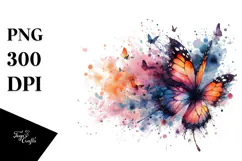 Colorful Butterfly with Flowers, Transparent PNG Product Image 1