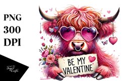 Pink Highland Cow Sunglasses Love You PNG Product Image 1