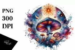 Magical Celestial Mushroom Tarot, Watercolor PNG Product Image 1