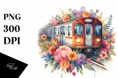 Vintage Subway Train Flowers | Watercolor Splash Product Image 1