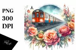 Vintage Subway Train Flowers | Watercolor Splash Product Image 1