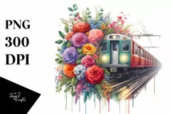 Vintage Subway Train Flowers | Watercolor Splash Product Image 1