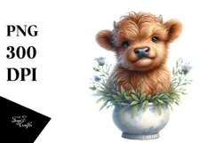 Cute Baby Highland Cow Vase Clipart Product Image 1
