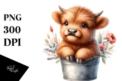 Cute Baby Highland Cow Vase Clipart Product Image 1