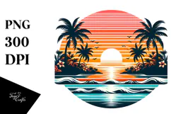 Vintage Tropical Island Sunset PNG Product Image 1