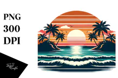 Vintage Tropical Island Sunset PNG Product Image 1