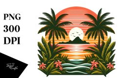 Retro Tropical Island Sunset PNG Product Image 1