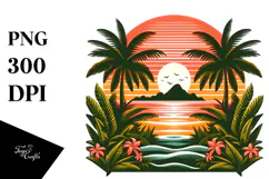 Retro Tropical Island Sunset PNG Product Image 1