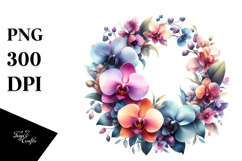 Vibrant Abstract Whreath with Orchid | Sublimation | Clipart Product Image 1