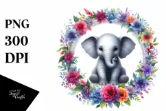 Baby Elephant Floral Frame | Clipart Product Image 3