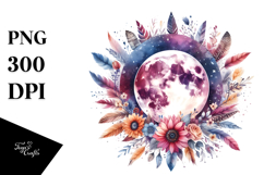 Vibrant Boho Moon with Flowers | Sublimation | Clipart Product Image 1