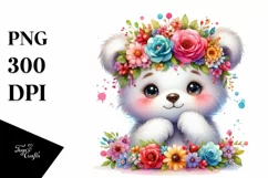 Cartoon Bear with Flower Crown PNG Product Image 3