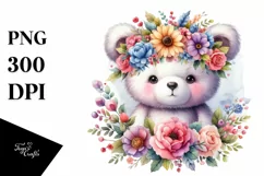 Cartoon Bear with Flower Crown PNG Product Image 3