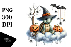 Watercolor Halloween Sloth Sitting on Cloud PNG Product Image 1