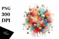 Colorful Watercolor Particles | Golden Foil Drips Clipart Product Image 3