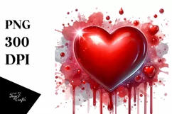 Glossy Red Heart on Splashy Background PNG Product Image 1
