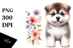 Baby Akita Caricature-like | Watercolor Flowers Product Image 3