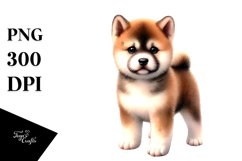 Baby Akita Caricature-like | Watercolor Flowers Product Image 1