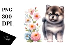 Baby Akita Caricature-like | Watercolor Flowers Product Image 1