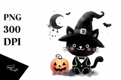 Funny Black Cat Halloween Clipart PNG Product Image 1
