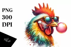 Quirky Chicken Portrait with Sunglasses and Chewing Gum | Product Image 1