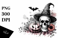 Simple Halloween Skull with Hair, Transparent PNG Product Image 3