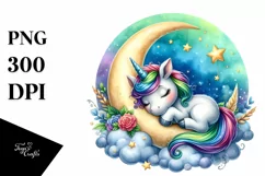 Colorful Baby Unicorn Napping | Watercolor Moon Product Image 3