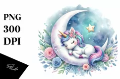 Colorful Baby Unicorn Napping | Watercolor Moon Product Image 3