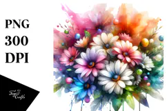 Watercolor Colorful Glossy Petals Daisy PNG Product Image 1