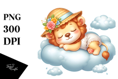 Cute Lion Sleeping on the Cloud for Summer | Clipart Product Image 1