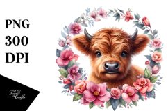 Baby Highland Cow Floral Frame Sticker Product Image 1