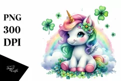 Baby Unicorn with Patch of Clover PNG Product Image 3