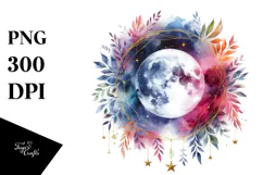 Watercolor Abstract Moon Foliage Stars | Sublimation | Product Image 1