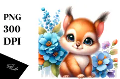 Colorful Baby Squirrel and Blue Flowers | Sublimation | Product Image 1