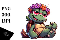 Goofy Cartoon Turtle with Flower Crown PNG Product Image 1