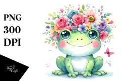 Pastel Flower Crown Frog | Sublimation | Clipart Product Image 1