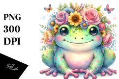 Pastel Flower Crown Frog | Sublimation | Clipart Product Image 1