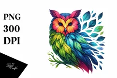 Abstract Vibrant Watercolor Owl, High-Res PNG Product Image 1