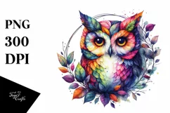 Abstract Vibrant Watercolor Owl, High-Res PNG Product Image 1