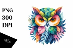 Abstract Vibrant Watercolor Owl, High-Res PNG Product Image 1