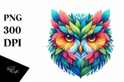 Abstract Vibrant Watercolor Owl, High-Res PNG Product Image 1