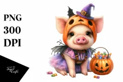 Halloween Baby Pig Watercolor Sticker | Sublimation | Product Image 3