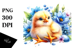 Colorful Baby Chicken and Blue Flowers | Sublimation | Product Image 1