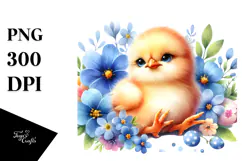 Colorful Baby Chicken and Blue Flowers | Sublimation | Product Image 1